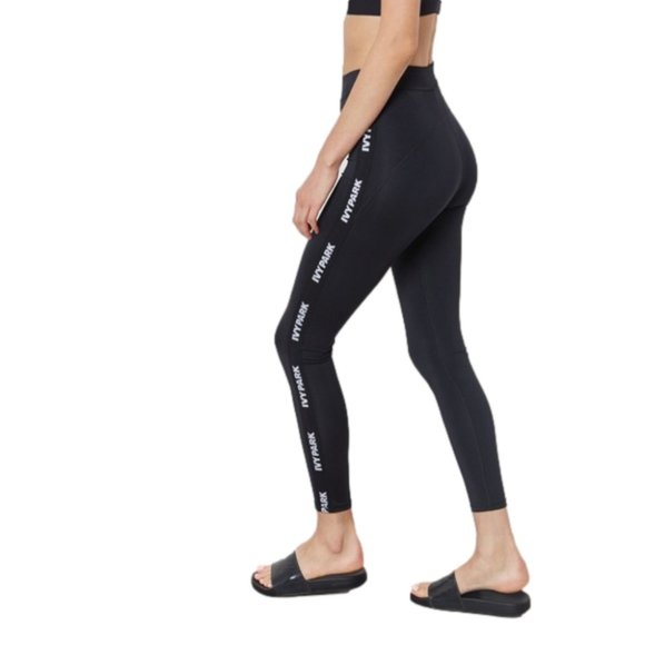 adidas Pants - ADIDAS X Ivy Park Women's Black Active Logo Taped Leggings Medium